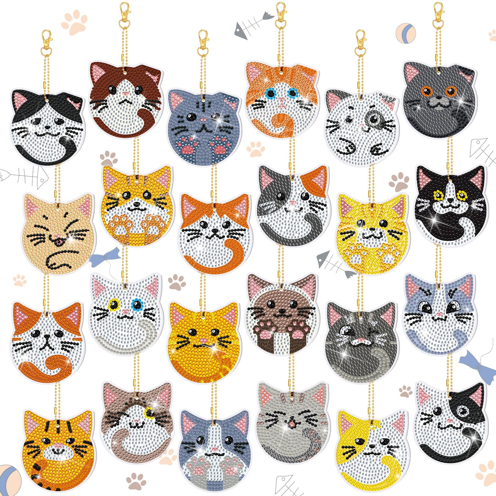 Amazon.com: Frienda 24 Pcs Cat Diamond Painting Keychains Kit Cute